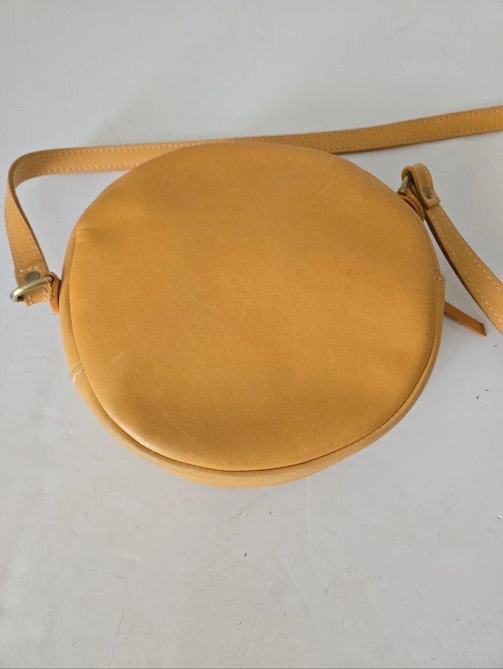 Portland Leather Round Crossbody in Yellow Tan 9”